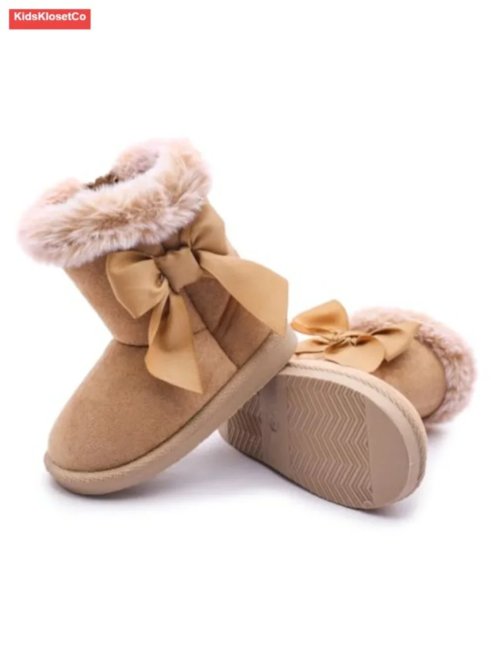 Girls Suede Bow Winter Boots Faux-Fur Lined Snow Boot Side-Zip Anti-Slip TPR